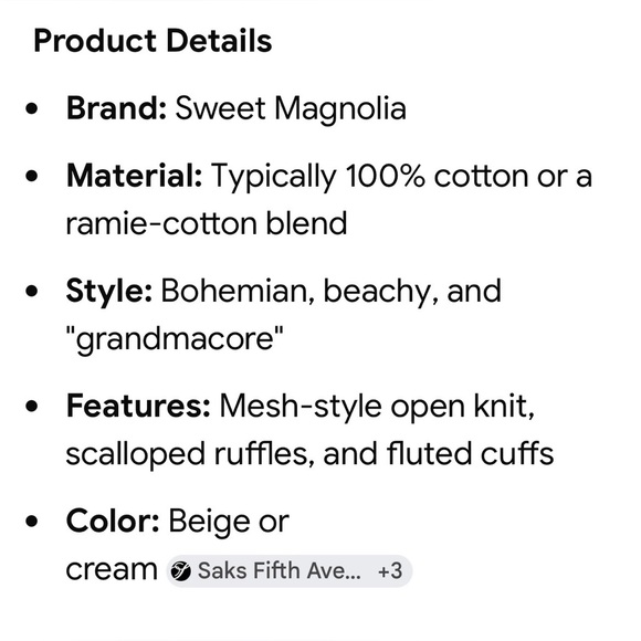 Sweet Magnolia Beige Crochet Cover Up Sz XL - Picture 8 of 8